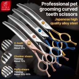 Fenice High-end 6.5/7 inch Professional Pet Grooming Scissors Curved Thinning Shears for dogs & cats animal hair tijeras tesoura