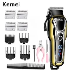 Kemei 100-240v KM-1990 Rechargeable Animal Hair Clipper Professional Dog Hair Trimmer For Cat Hair Remover Pet Grooming Set
