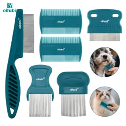 Oitabi 3/4/5/6Pcs Dog Grooming Comb Set, Pet Flea Lice Stainless Steel Cat Combs, 2-in-1 Double Sided Dogs Tear Stain Remover