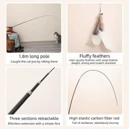 Extended Telescopic Cat Stick Cat Toys 1.8m Scratch Resistant Pet Accessories Telescopic Fishing Rod with Feather for Active Cat