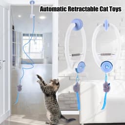Door Hanging Auto-Rebound Cat Toy Retractable Kitten Teaser with 3 Catnip Mice Interactive Pet Play Toy for Indoor Playing Exer