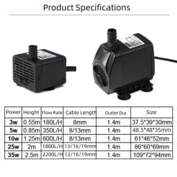 220V Black Submersible Water Pump Submersible Ultra-Quiet Fountain Pump with Suction Cup Mini Ponds Fountains Fish Pond Aquarium