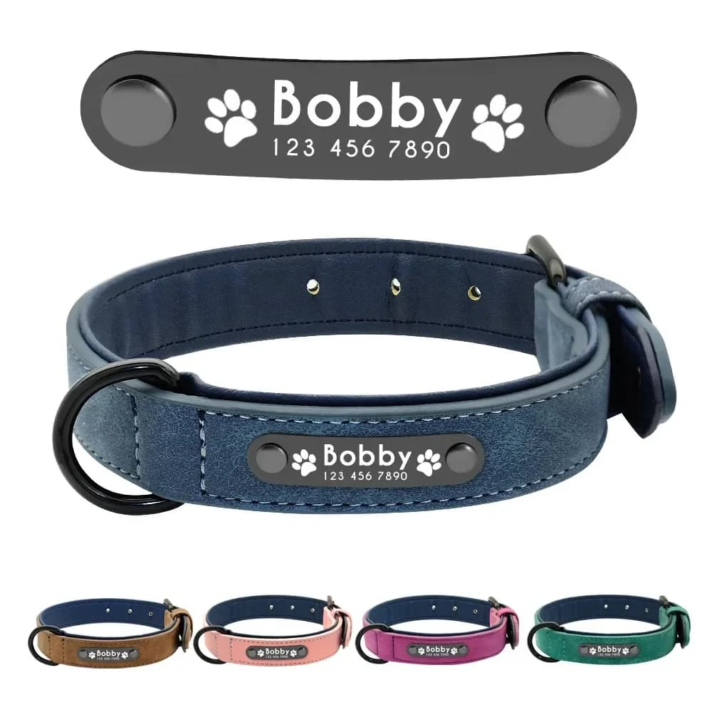 Custom Leather Dog Collar with Personalized Name ID Tags Fits Small Medium Large Dogs (Pitbull, Bulldog, Beagle)Pet Accessories