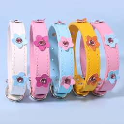 Cute Flowers Solid PU Leather Dog Cat Collar Padded Adjustable Puppy Necklace for Small Medium Large Dogs Rhinestone Accessories