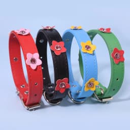 Cute Flowers Solid PU Leather Dog Cat Collar Padded Adjustable Puppy Necklace for Small Medium Large Dogs Rhinestone Accessories