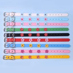 Cute Flowers Solid PU Leather Dog Cat Collar Padded Adjustable Puppy Necklace for Small Medium Large Dogs Rhinestone Accessories