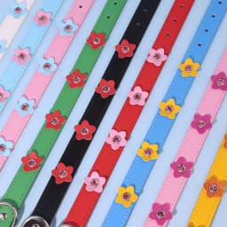 Cute Flowers Solid PU Leather Dog Cat Collar Padded Adjustable Puppy Necklace for Small Medium Large Dogs Rhinestone Accessories