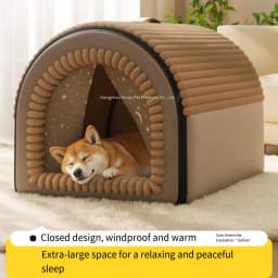 Winter Thickened Closed Pet Bed - Portable Dog House Cat Shelter - Large Medium-Sized Dog Enclosure with Washable Mattress