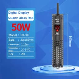 Quartz Glass Aquarium Submersible Heater Adjustable Temperature Non- Glass Fish Tank Heater LCD Display 20-34°C