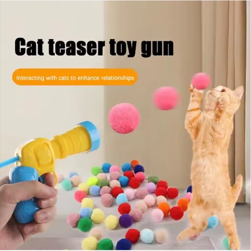 Hot Cat Toy Interactive High Fun Toy Gun 10/20/30/100Pcs Plush Ball Launches Quiet High Bounce Ball To Tease The Cat