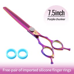 Fenice 7.25 Inch Professional Diamonds Screw Curved Chunker Scissors Pet Grooming Shears JP440C Thinner Shears for Dogs