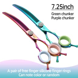 Fenice 7.25 Inch Professional Diamonds Screw Curved Chunker Scissors Pet Grooming Shears JP440C Thinner Shears for Dogs
