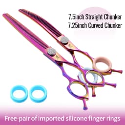 Fenice 7.25 Inch Professional Diamonds Screw Curved Chunker Scissors Pet Grooming Shears JP440C Thinner Shears for Dogs