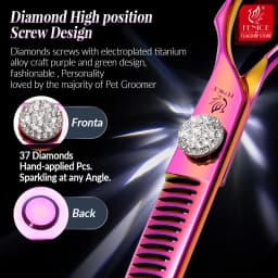 Fenice 7.25 Inch Professional Diamonds Screw Curved Chunker Scissors Pet Grooming Shears JP440C Thinner Shears for Dogs
