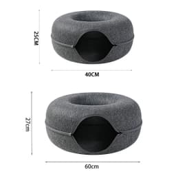 Cat Bed Donut Shape Pet Interactive House for 2 Cats Felt Tunnel Kitten Beds Removable Half Closed Cat Cave Nest Pets Supplies
