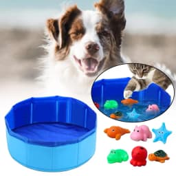 Foldable Dog Bath Swimming Pool Cat Pool Toy With Fish-Water Endless Self Play Interactive Cat Toys Pet Cleaning Water Basin
