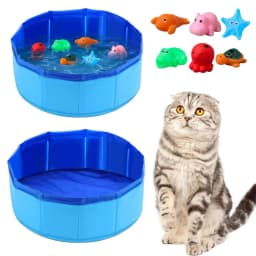 Foldable Dog Bath Swimming Pool Cat Pool Toy With Fish-Water Endless Self Play Interactive Cat Toys Pet Cleaning Water Basin