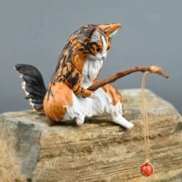 Fishing Cat Ornaments Aquarium Decoration Fish Landscaping Cartoon Cat Statue Mini Resin Figurine Home Decorations