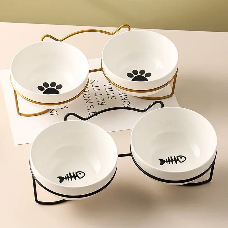 Ceramic Cat Bowl Cat Food Bowl Dog Bowl Drinking Water Bowl Food Bowl Cervical Protection Pet Supplies Ceramic Double Cat Bowl