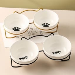 Ceramic Cat Bowl Cat Food Bowl Dog Bowl Drinking Water Bowl Food Bowl Cervical Protection Pet Supplies Ceramic Double Cat Bowl