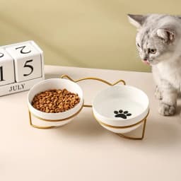 Ceramic Cat Bowl Cat Food Bowl Dog Bowl Drinking Water Bowl Food Bowl Cervical Protection Pet Supplies Ceramic Double Cat Bowl