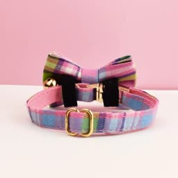 Plaid Pattern Cat Collar Bowknot Adjustable Safety Personalized Pet Collar Customized Name Soft Collar