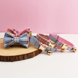 Plaid Pattern Cat Collar Bowknot Adjustable Safety Personalized Pet Collar Customized Name Soft Collar