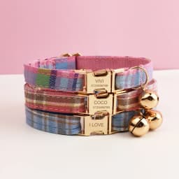 Plaid Pattern Cat Collar Bowknot Adjustable Safety Personalized Pet Collar Customized Name Soft Collar