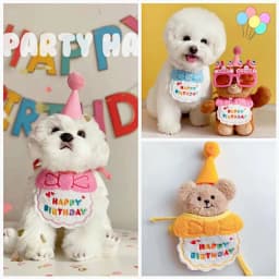 Cute Dog Cat Clothes Birthday Bib Party Hat Bandana Set Puppy Cat Adjustable Drool Scarf Pets Birthday Costume Supplies