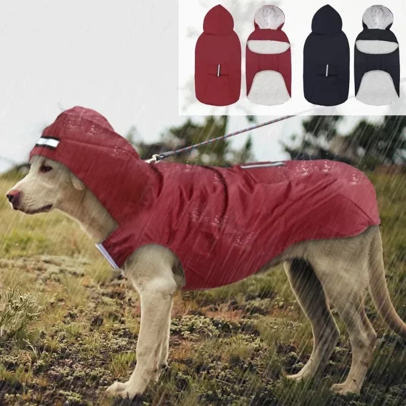 Medium Large Dogs Waterproof Hooded Jacket Rain Clothes with Reflective Stripe Outdoor Raincoat Accessories