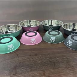New stainless steel dog basin paw print pet supplies cat bowl dog bowl silicone anti-slip design pet drinking water feeding bowl