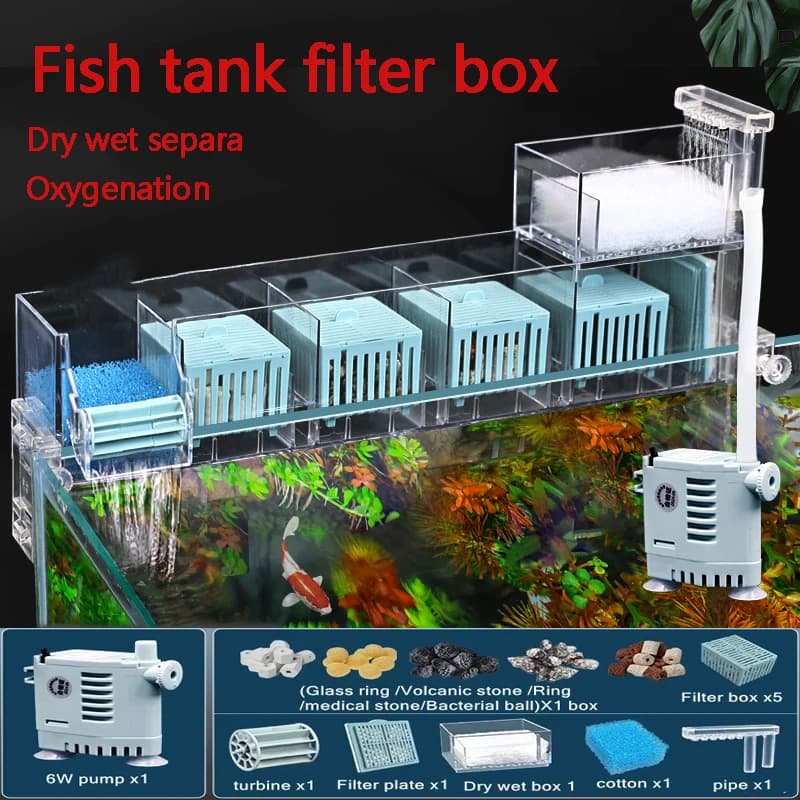 Aquarium Wall Mounted Waterfall Filter Roller Circulating Oxygen Genation Silent Circulating Water Purifier Fish Tank Top Filter