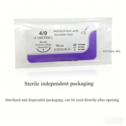 Veterinary Absorbable Sutures, Polyglycolic Suture (0/2/3/4 Medical Suture) (12 Pcs/90cm Round/Reverse Suture Thread)