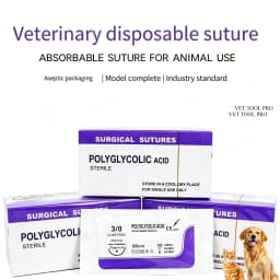 Veterinary Absorbable Sutures, Polyglycolic Suture (0/2/3/4 Medical Suture) (12 Pcs/90cm Round/Reverse Suture Thread)