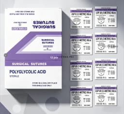 Veterinary Absorbable Sutures, Polyglycolic Suture (0/2/3/4 Medical Suture) (12 Pcs/90cm Round/Reverse Suture Thread)