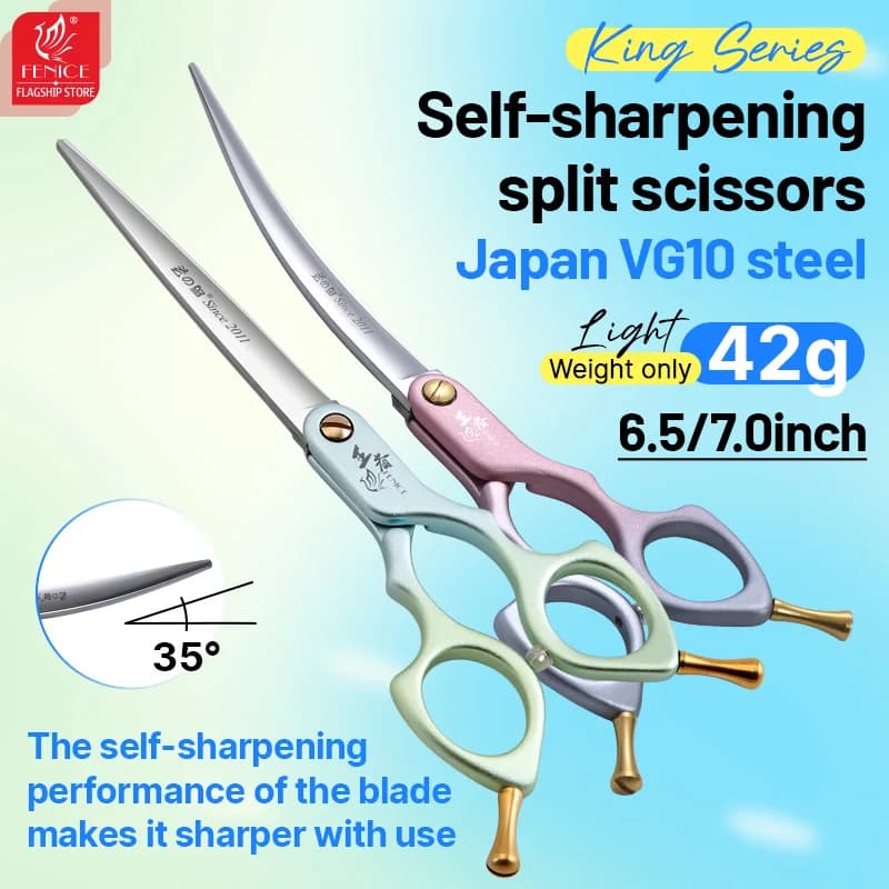Fenice Advanced 6.5/7.0 Inch JPVG10 Steel Colorful Pet Dog Grooming Shears Cuting/Curved Scissors with High Quality Alloy Handle