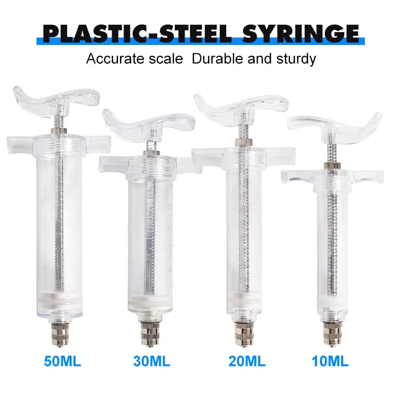 10/20/30/50ml Transparent Syringes Adjustable Dose with 10pcs 304 Stainless Steel Needle Farm Livestock Animal Dispensing Tools