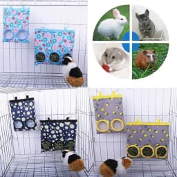 2/3 Holes Hanging Hay Bag with Hooks, Cute Watermelon Strawberry Feeder Dispenser for Rabbits Guinea Pigs Small Animals Cage Acc