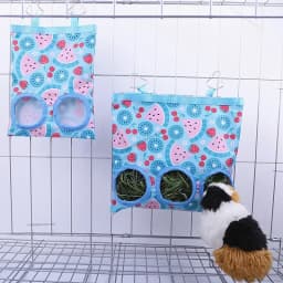 2/3 Holes Hanging Hay Bag with Hooks, Cute Watermelon Strawberry Feeder Dispenser for Rabbits Guinea Pigs Small Animals Cage Acc