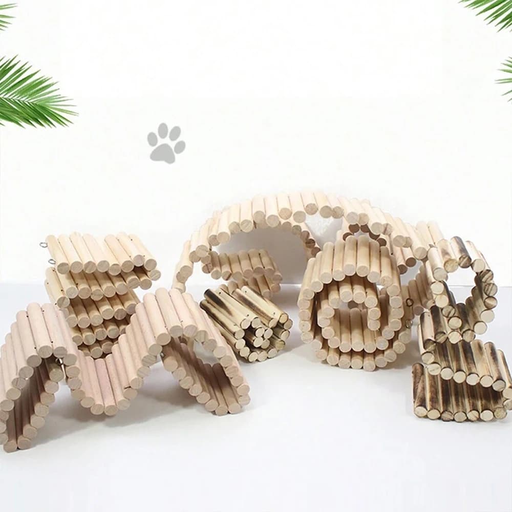 Hamster Habitat Accessories Multiple Size Wooden Bridge Cage Hamster Bendable Fence for Small Animals Climbing