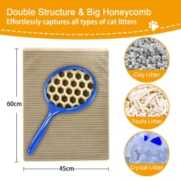 1Pc Large Size Cat Litter Mat-Advanced Honeycomb Double Layer Design,Urine Waterproof,Easy Cleaning,Scatter Control,Stay Clean