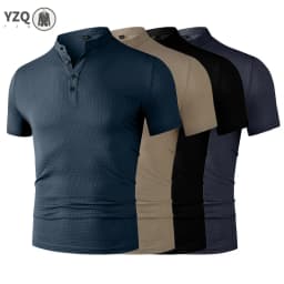 Men's Business Casual Short Sleeve POLO Shirt Bone Flower Solid Color Breathable Comfortable Fashion Summer Versatile Top