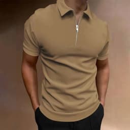 Men's polo shirt solid color short-sleeved zipper lapel T-shirt casual top