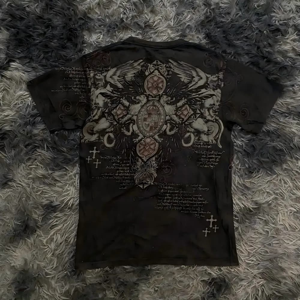 European and American men's summer Gothic angel wing skull print soft and breathable round neck T-shirt outdoor street top