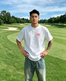 Men's Navy Blue Neon Glow Cartoon Hat Graphic Golf T-shirt Streetwear Casual Short Sleeve Top