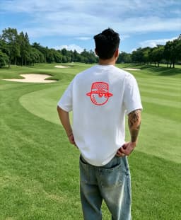 Men's Navy Blue Neon Glow Cartoon Hat Graphic Golf T-shirt Streetwear Casual Short Sleeve Top