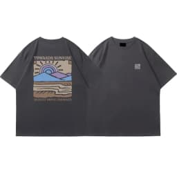 American Retro Pattern Printed Short-sleeved Crew Neck Cotton T-shirt Unisex Top Casual Loose Fashion Streetwear Top