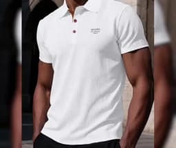 MILANO ITALIA Men's Textured Polo Shirt with Contrast Placket and Buttons