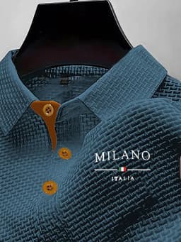 MILANO ITALIA Men's Textured Polo Shirt with Contrast Placket and Buttons