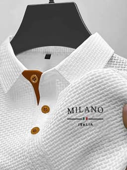 MILANO ITALIA Men's Textured Polo Shirt with Contrast Placket and Buttons